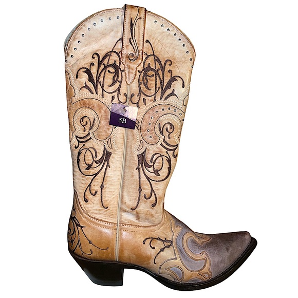 Bottes De Cowboy Sterling River - Western Uniques - Taille 7.5 B - Entièrement En Cuir - Très Décorées